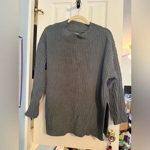 Aerie Oversized Green Mock Neck Sweater Cozy Knit